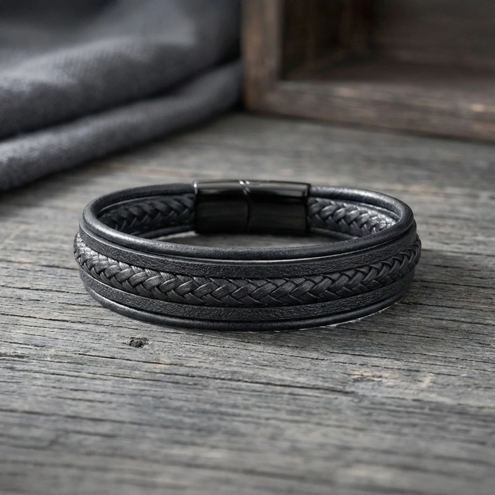 Moncuk Design Siyah Çoklu Deri Bileklik 33513B2D2