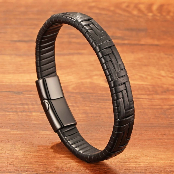 Moncuk Design Siyah Deri Örgü Ve Çelik Bileklik 33513B9D4
