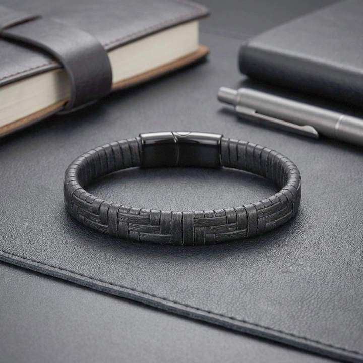 Moncuk Design Siyah Deri Örgü Ve Çelik Bileklik 33513B9D4