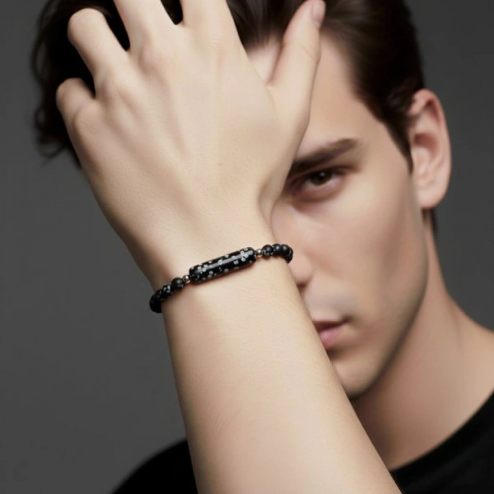 Moncuk Design Snowy Obsidian Doğaltaş Çelik Halat Ve Çelik Klipsli Bileklik 33512B19D2