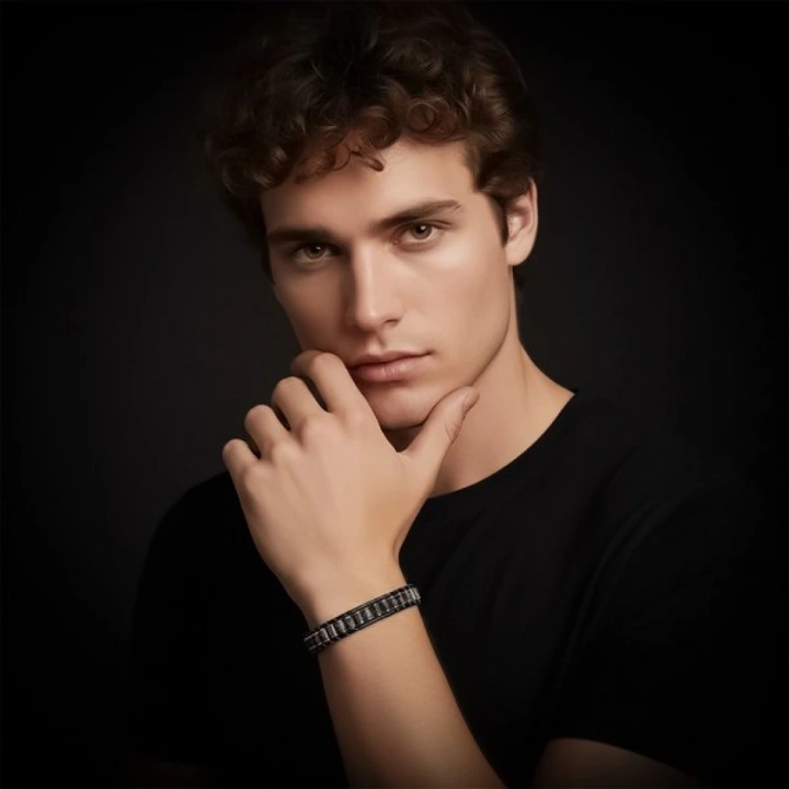 Moncuk Design Spektrolit & Hematit Çelik Örgülü Deri Bileklik 33512B22D9