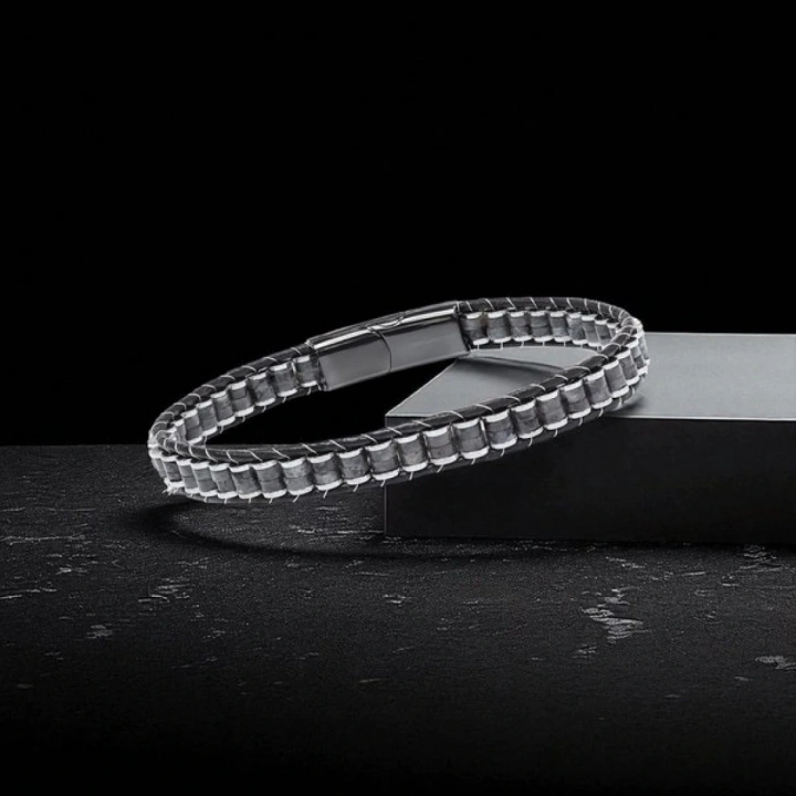 Moncuk Design Spektrolit & Hematit Çelik Örgülü Deri Bileklik 33512B22D9