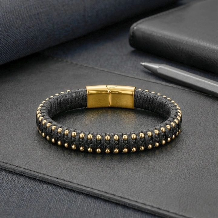 Moncuk Design Syah Deri Ve Sarı Damla Çelik Zincirli Bileklik 33514B1D2-4