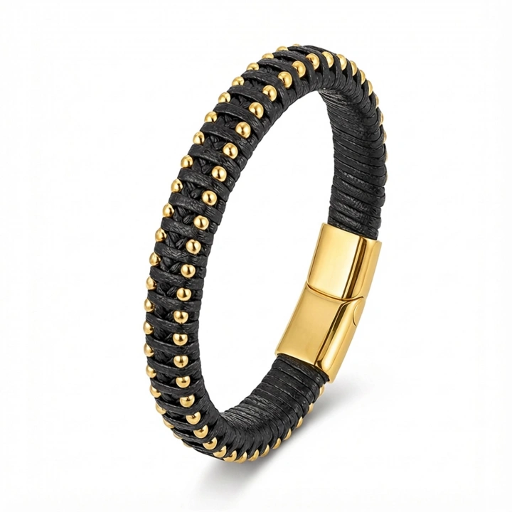 Moncuk Design Syah Deri Ve Sarı Damla Çelik Zincirli Bileklik 33514B1D2-4