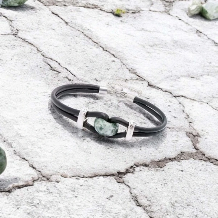Moncuk Design Yeşil Jasper Doğal Taşlı Deri Ve Çelik Bileklik 33512B14D4