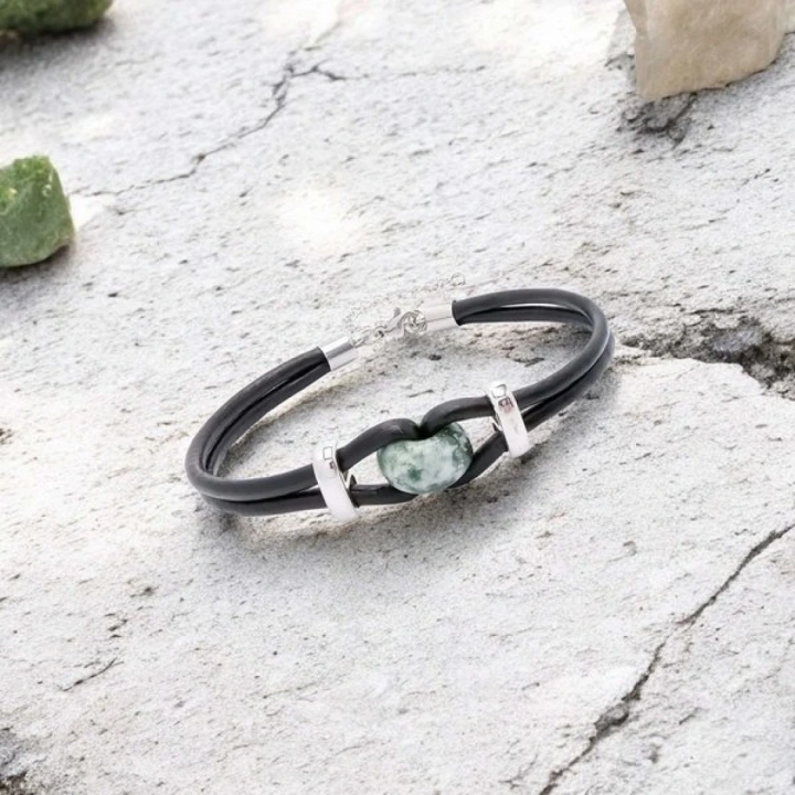 Moncuk Design Yeşil Jasper Doğal Taşlı Deri Ve Çelik Bileklik 33512B14D4