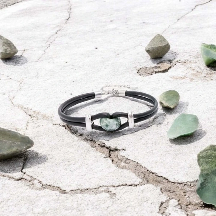 Moncuk Design Yeşil Jasper Doğal Taşlı Deri Ve Çelik Bileklik 33512B14D4