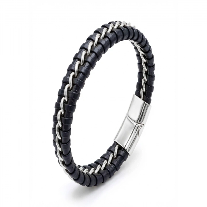 Moncuk Design Zincir Model Çelik Ve Deri Bileklik 33514B2D1