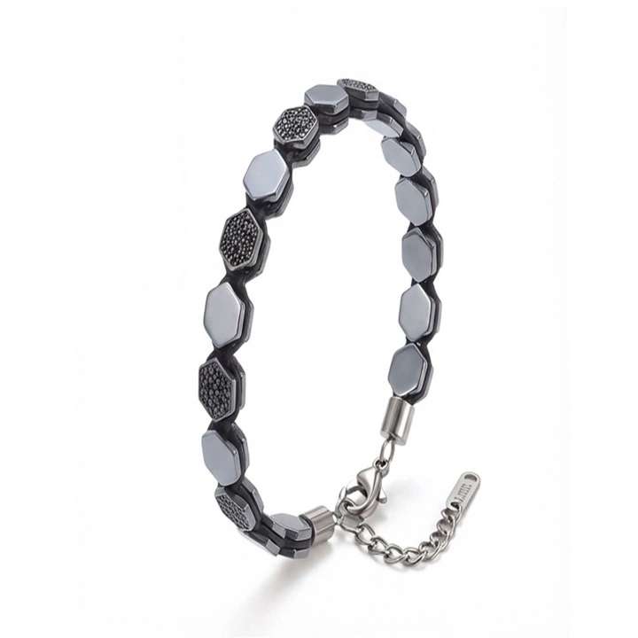 Moncuk Design Zirkon Taşlı Ayarlanabilir Hematit Çelik Bileklik 33512B16D1