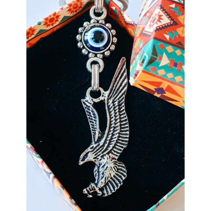 Nazar Boncuklu Kartal Figürlü Metal Anahtarlık