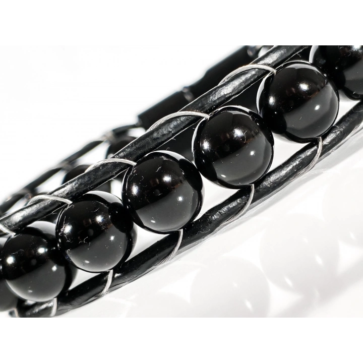 Yuvarlak Taşlı Siyah Erkek Bileklik - Sevgililer Günü Hediyesi