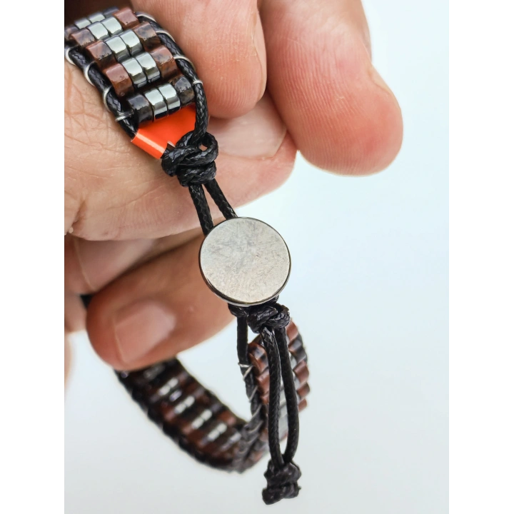 Obsidyen Doğal Taş Kahverengi Örme Erkek Bilekliği 4X2 mm