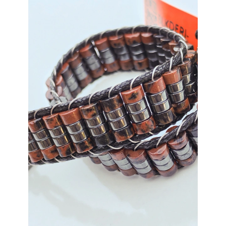 Obsidyen Doğal Taş Kahverengi Örme Erkek Bilekliği 4X2 mm