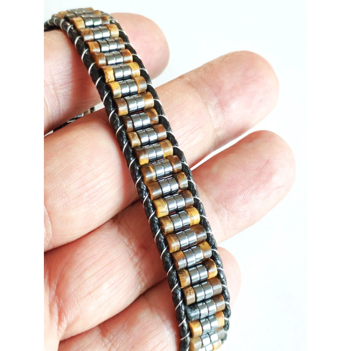 Odun Jespar Doğal Taş Örme Erkek Bilekliği 4X2 mm