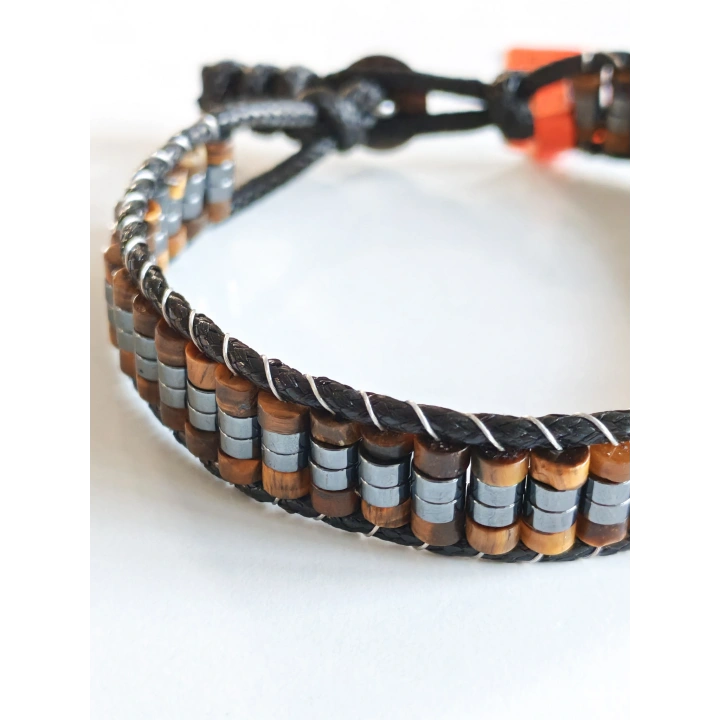 Odun Jespar Doğal Taş Örme Erkek Bilekliği 4X2 mm