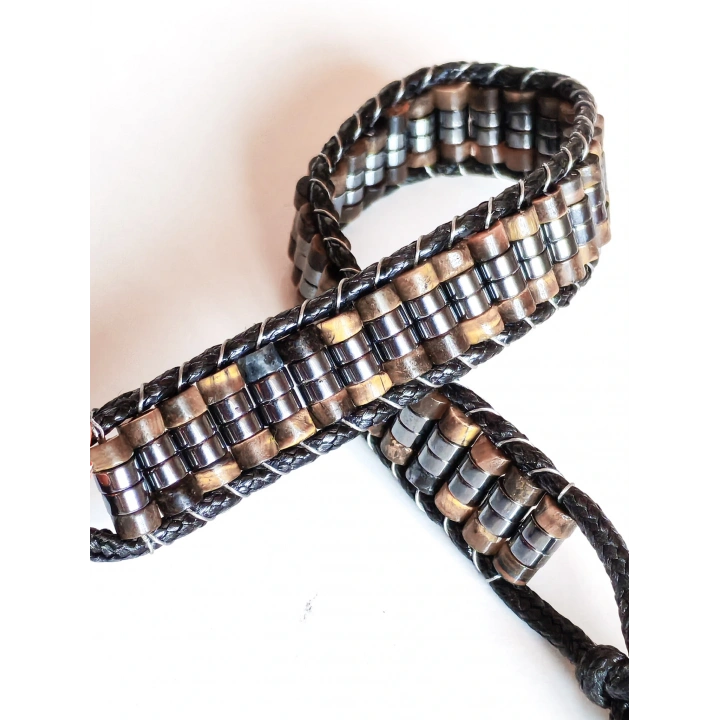 Odun Jespar Doğal Taş Örme Erkek Bilekliği 4X2 mm