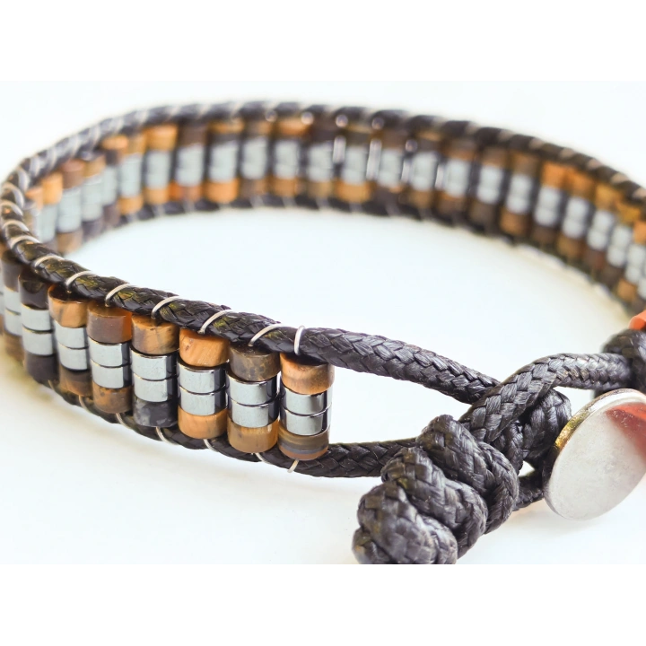 Odun Jespar Doğal Taş Örme Erkek Bilekliği 4X2 mm