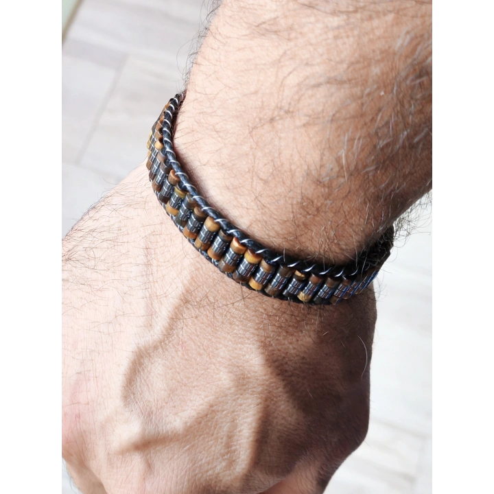 Odun Jespar Doğal Taş Örme Erkek Bilekliği 4X2 mm