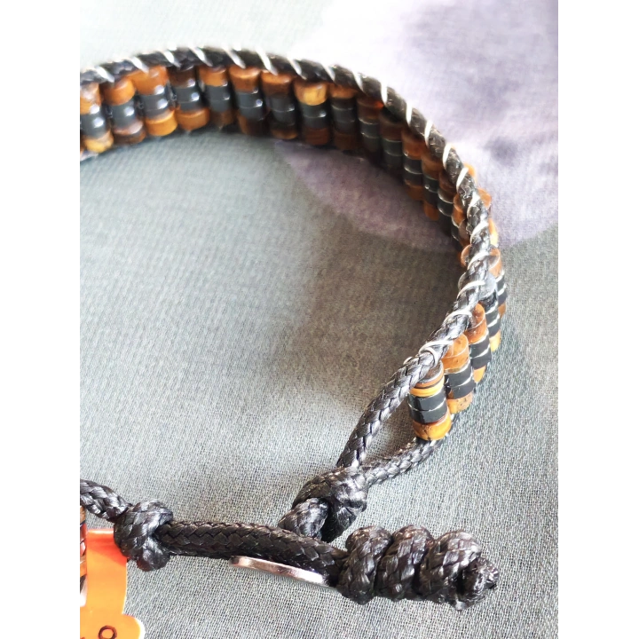 Odun Jespar Doğal Taş Örme Erkek Bilekliği 4X2 mm