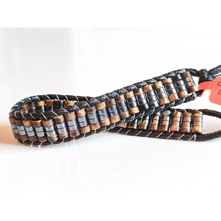 Odun Jespar Doğal Taş Örme Erkek Bilekliği 4X2 mm