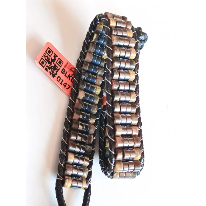 Odun Jespar Doğal Taş Örme Erkek Bilekliği 4X2 mm