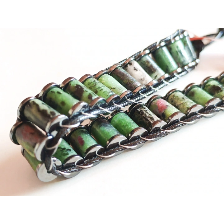 Ruby Zoisit Yeşil Doğal Taş Örme Erkek Bilekliği 4X2 mm