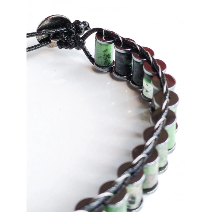 Ruby Zoisit Yeşil Doğal Taş Örme Erkek Bilekliği 4X2 mm