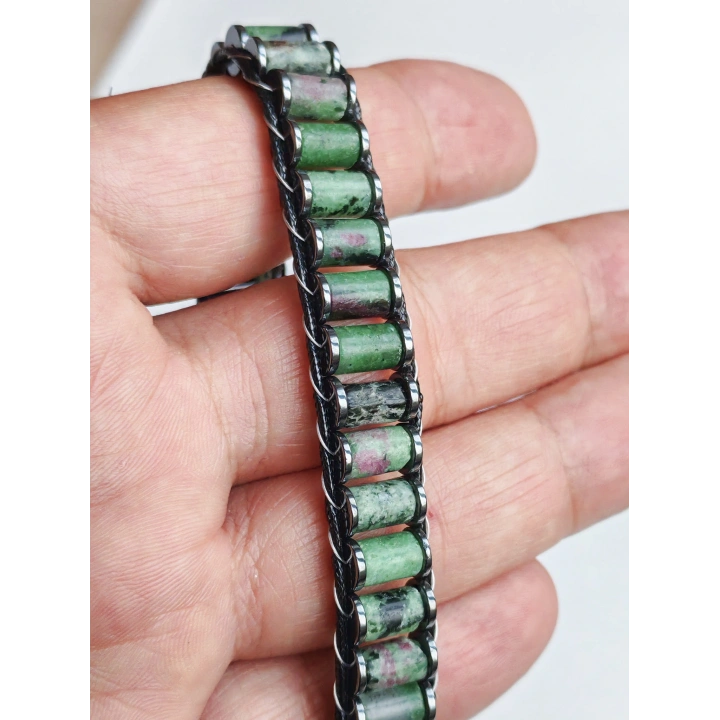 Ruby Zoisit Yeşil Doğal Taş Örme Erkek Bilekliği 4X2 mm