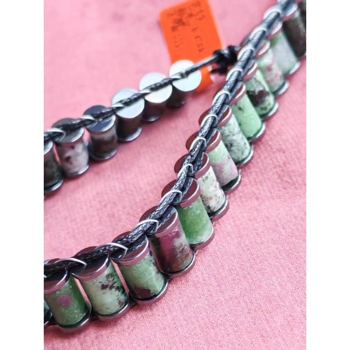 Ruby Zoisit Yeşil Doğal Taş Örme Erkek Bilekliği 4X2 mm