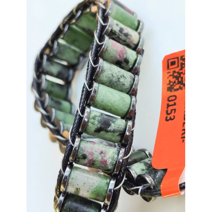 Ruby Zoisit Yeşil Doğal Taş Örme Erkek Bilekliği 4X2 mm