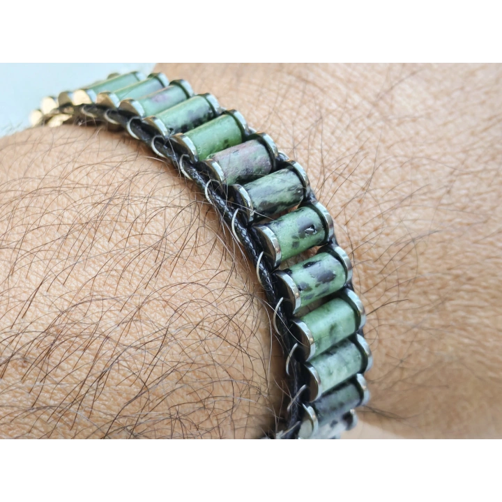 Ruby Zoisit Yeşil Doğal Taş Örme Erkek Bilekliği 4X2 mm