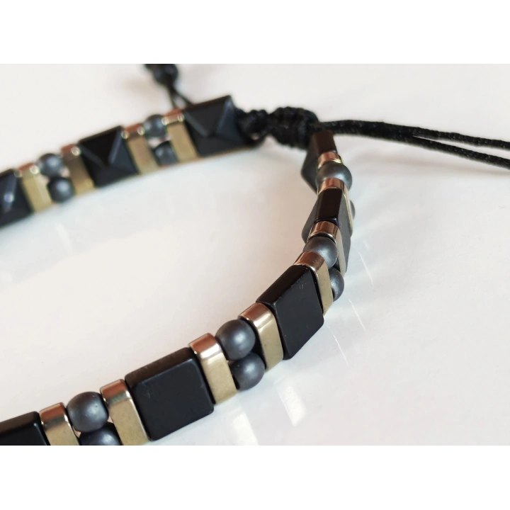 Siyah Hematit Taşlı Ayarlanabilir Erkek Bileklik