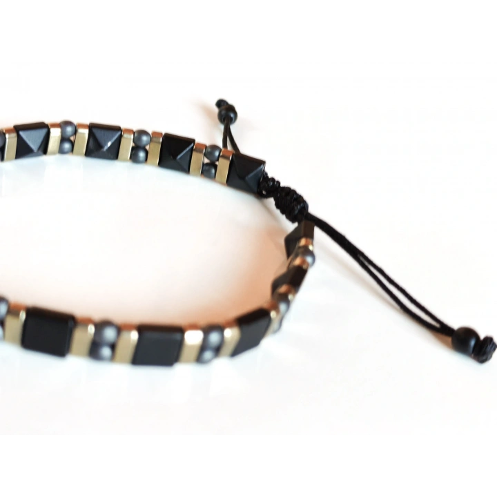 Siyah Hematit Taşlı Ayarlanabilir Erkek Bileklik