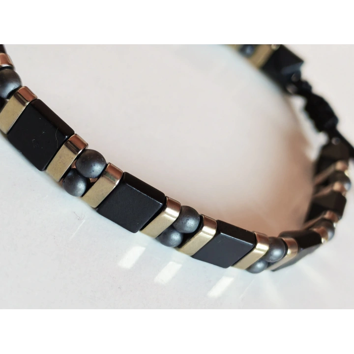 Siyah Hematit Taşlı Ayarlanabilir Erkek Bileklik