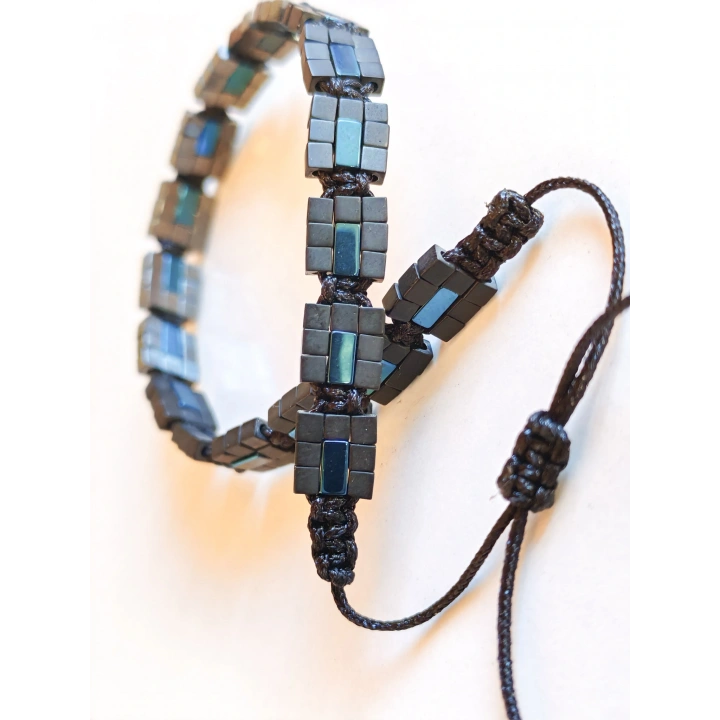 Siyah-Mavi Hematit Taşlı Ayarlanabilir Erkek Bileklik