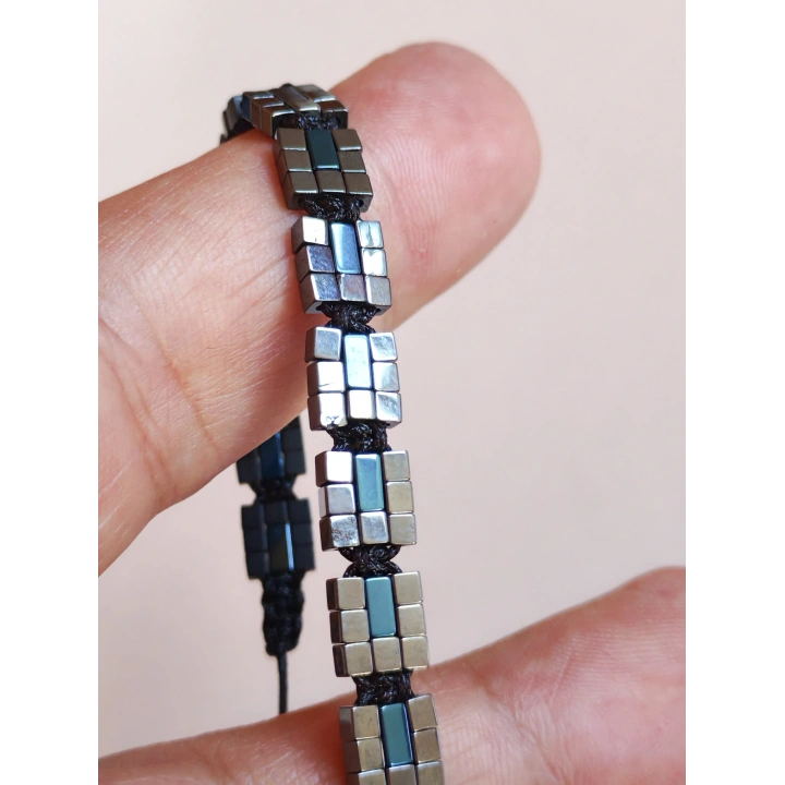 Siyah-Mavi Hematit Taşlı Ayarlanabilir Erkek Bileklik