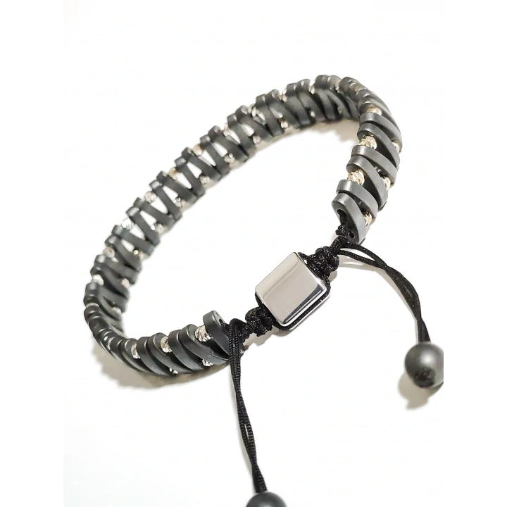 Mat Gri Hematit Taşlı Ayarlanabilir Erkek Bileklik