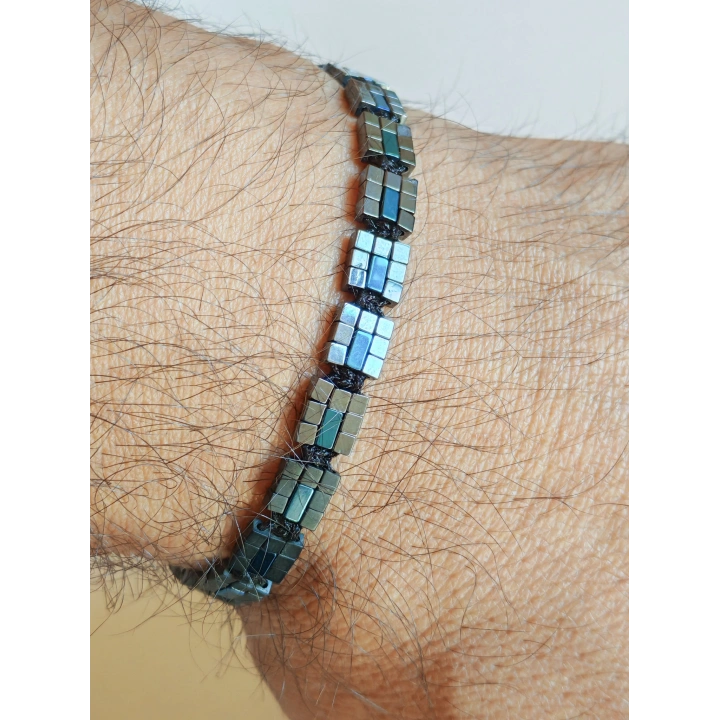 Siyah-Mavi Hematit Taşlı Ayarlanabilir Erkek Bileklik