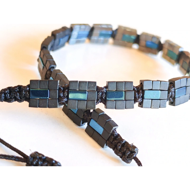 Siyah-Mavi Hematit Taşlı Ayarlanabilir Erkek Bileklik