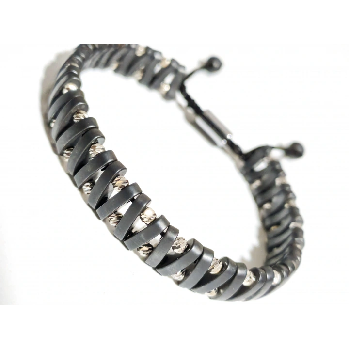 Mat Gri Hematit Taşlı Ayarlanabilir Erkek Bileklik