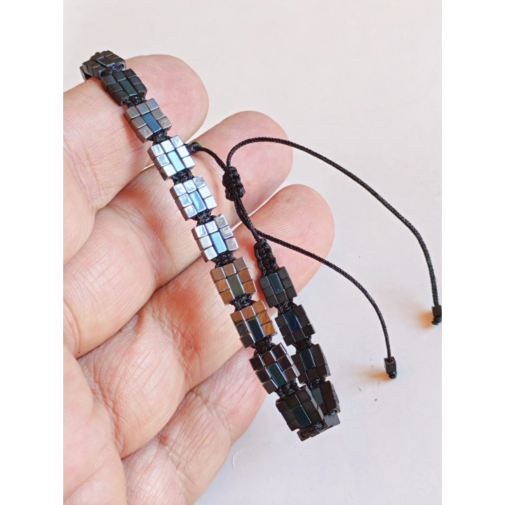 Siyah-Mavi Hematit Taşlı Ayarlanabilir Erkek Bileklik