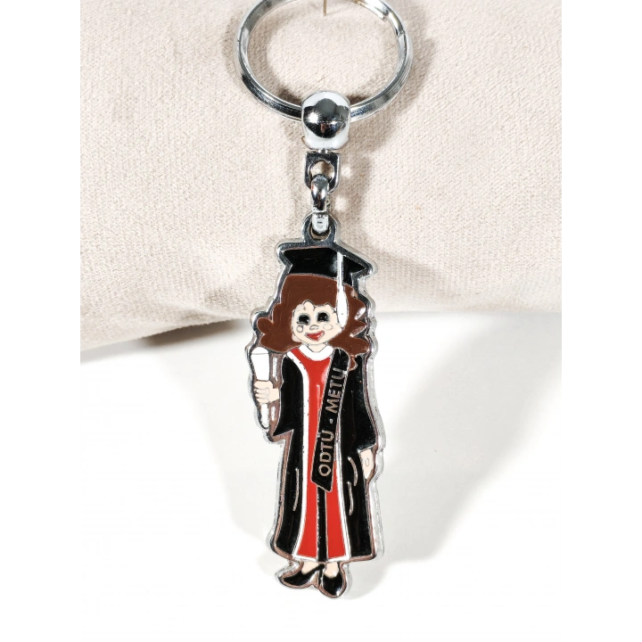 Kız Mezun Öğrenci Metal Anahtarlık