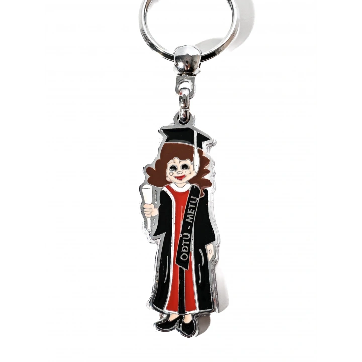 Kız Mezun Öğrenci Metal Anahtarlık