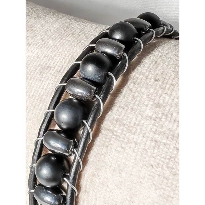 Yuvarlak ve Oval Taşlı Siyah-Gri Erkek Bileklik - Sevgililer Günü Hediyesi