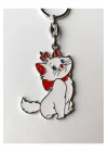 Kırmızı Kurdelalı ve Papyonlu Beyaz Renkli Şirin kedi Anahtarlık