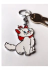 Kırmızı Kurdelalı ve Papyonlu Beyaz Renkli Şirin kedi Anahtarlık