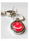 Kırmızı Türk Bayraklı Oval Metal Anahtarlık