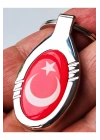 Kırmızı Türk Bayraklı Oval Metal Anahtarlık