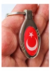 Kırmızı Türk Bayraklı Oval Metal Anahtarlık