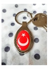 Kırmızı Türk Bayraklı Oval Metal Anahtarlık